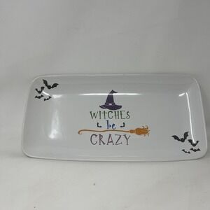 Crofton Halloween Stoneware Platter "Witches Be Crazy " Witches Serving Dish